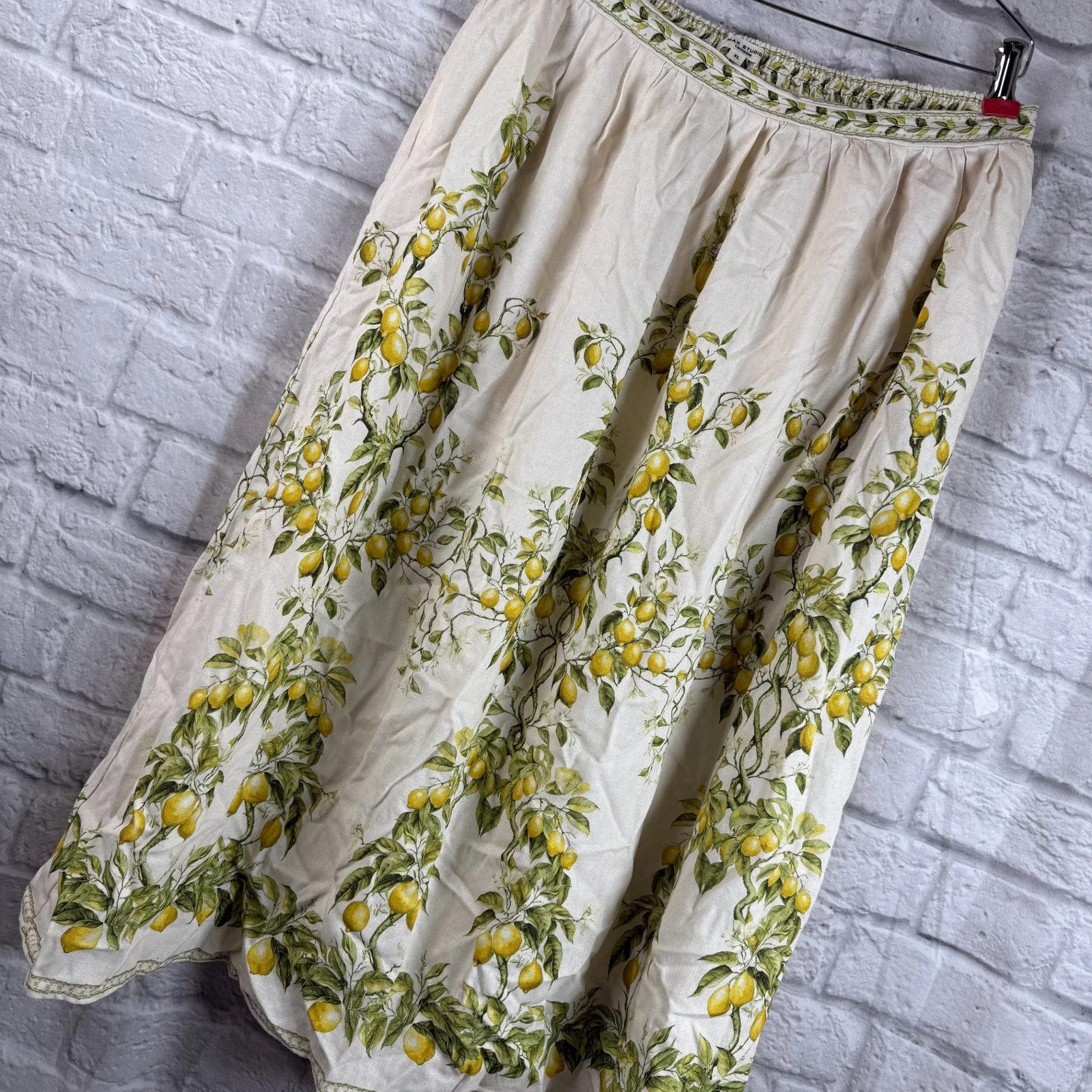 Max Studio London Women's Linen Blend Maxi Skirt XL Lemon Tree Print Elastic
Opens in a new window o
