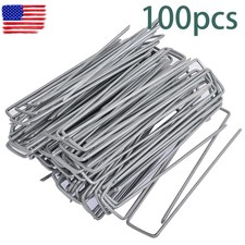 100 Pack Landscape Staples Garden Stakes Galvanized Steel Sod Staples 6 Inch