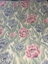 Vnt Lady Pepperell King Flat Sheet Floral Mauve Blue Green 108x102”Line Art Tech