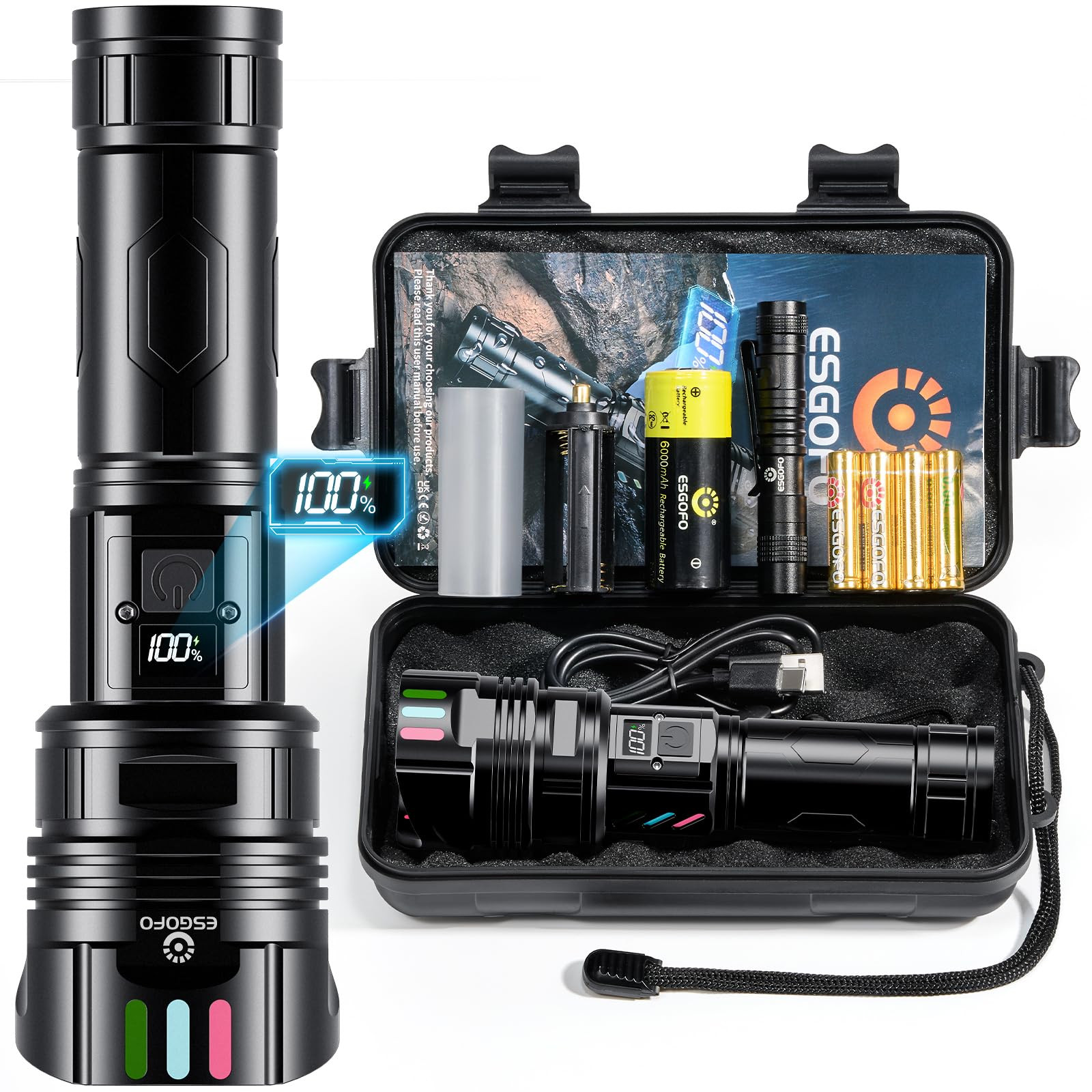 Super Bright 1 Million Lumens Rechargeable Flashlight for Long Distance Use