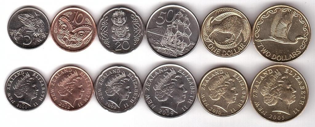 New Zealand - set 6 coins 5 10 20 50 Cents 1 2 Dollars 2000 - 2012