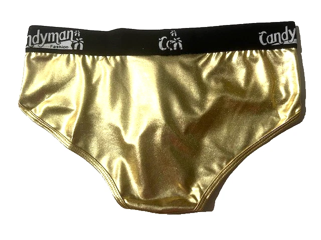 New CANDYMAN Mens Gold Metallic & Fishnet Panel Pouch Bikini Brief Underwear M - Image 2 of 4