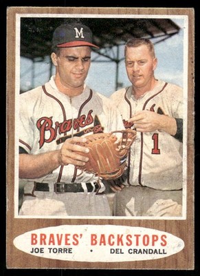 1962 Topps #351 Braves' Backstops (Joe Torre / Del Crandall)