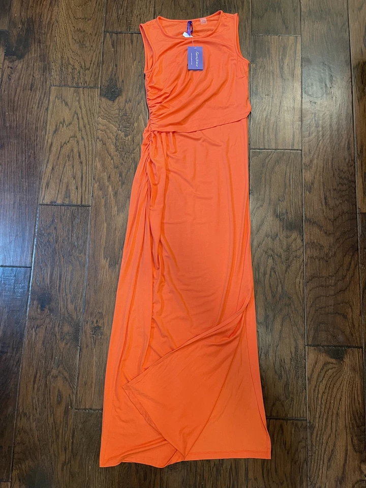 Seraphine Maxi Dress Maternity Sz 6 Sleeveless Ruched Side Slit Made in Portugal - Image 2 of 4