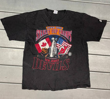 Vintage 1995 New Jersey Devils Stanley Cup T-Shirt Mens Large Black NHL Hockey
