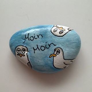 Handbemalter Naturstein Geschenk Deko Haus Garten Balkon Maritim Lustig Möwen