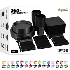 350 Pcs Black Plastic Plates For Party, Black Disposable Plates Set, 50 Of Ea...