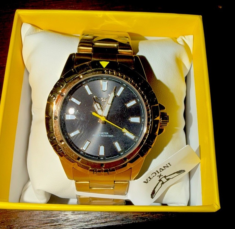Invicta Pro Diver Men's Quartz Analog Black Dial Gold-Tone 48mm Watch w/ Box
