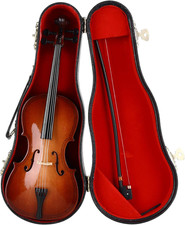 Wooden Miniature Cello with Carry Case, Bow and Bracket, 9.1In Mini Musical Inst