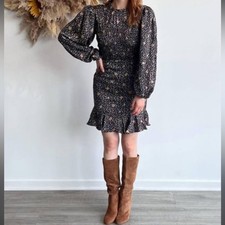 NWT En Saison Ambretta Mini Dress Puff sleeve floral lace back mini Sz M