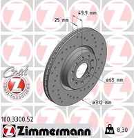 2X Zimmermann 100.3300.52 Bremsscheibe FüR Skoda VW