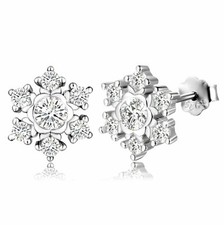 925 Sterling Silver CZ Snowflake Ear Stud Earrings Cubic Zirconia Xmas Jewelry