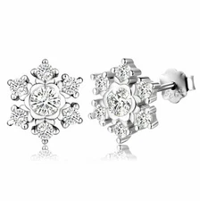 925 Sterling Silver CZ Snowflake Ear Stud Earrings Cubic Zirconia Xmas Jewelry