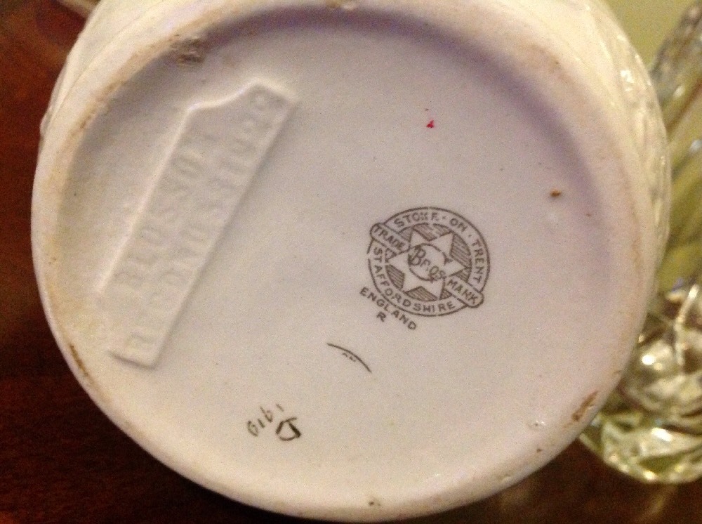 STAFFORDSHIRE BLOSSOM STOK ON TRENT TRADE BROS MARK PORCELAIN PITCHER