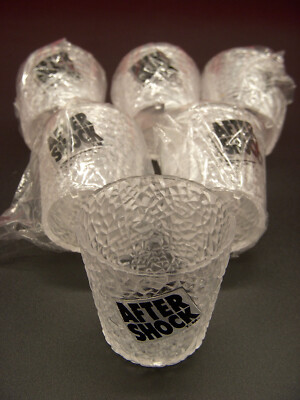    5 Vintage AFTER SHOCK Shot Glasses PLASTIC Ice Crackle Frost NEW Liquor Bar