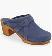 SANITA"MANUELLA" OILED LEATHER OPEN BACK CLOG SLIP-ON DOVE BLUE WOMEN 37 US 6 