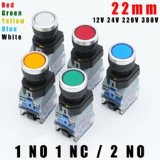 22mm Push Button Switch With LED Illuminated Latching / Momentary 12 24 220 380V