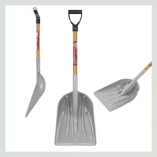 31 In. Wood Handle D-Grip Plastic Scoop Shovel Varnished hardwood handle