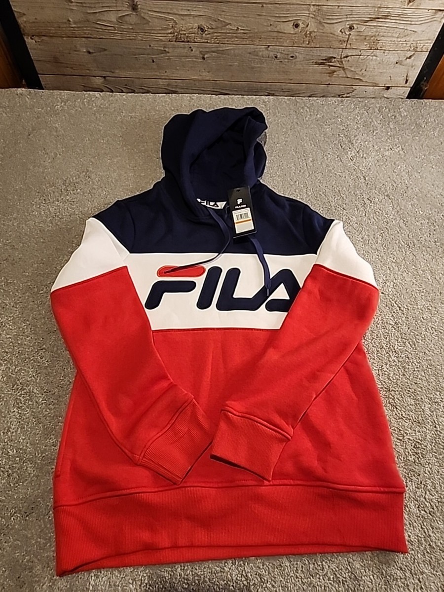 FILA Logo Colorblock Hoodie Sweatshirt Pullover Blue Red White