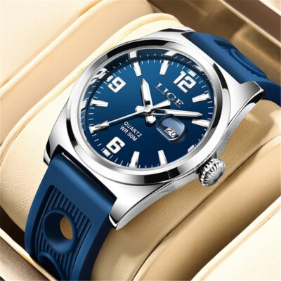 LIGE Men's Quartz Fashion Watch Luminous Hand Calendar Silicone Band  Wristwatch