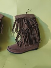 NEW Rampage Women's Fringe Pull On Boot Indian Moccasin Size 7M Brown