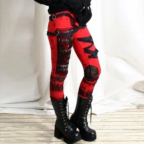 Damen Steampunk Gothic Hosen Kariert Cargohose Freizeithose Leggings Cosplay DE* - Bild 7 von 13