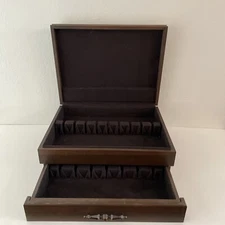 Vintage Wood Flatware Storage Chest w Drawer Tarnish Resistant  12+ settings