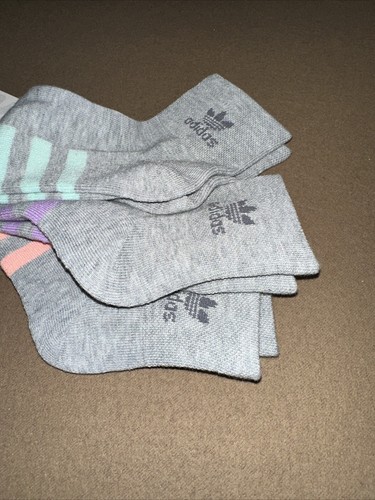 Adidas Women’s Quarter Socks 3 PAIRS 5-10 Size Medium Grey - Picture 4 of 5
