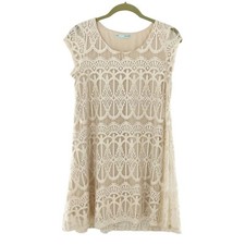 Maurices Beige Lace Overlay Dress With Cap Sleeves & Polyester Lining S Crochet