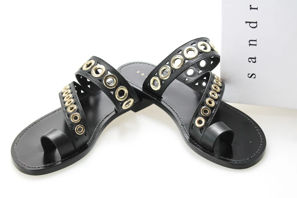 SANDRO Adelie Shoes Women's EU 37 / UK 4 Leather Sandals Flat Eyelets - Image 2 of 4