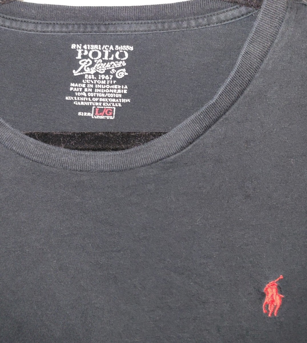 POLO RALPH LAUREN Black Cotton Red Logo T-shirt L | eBay