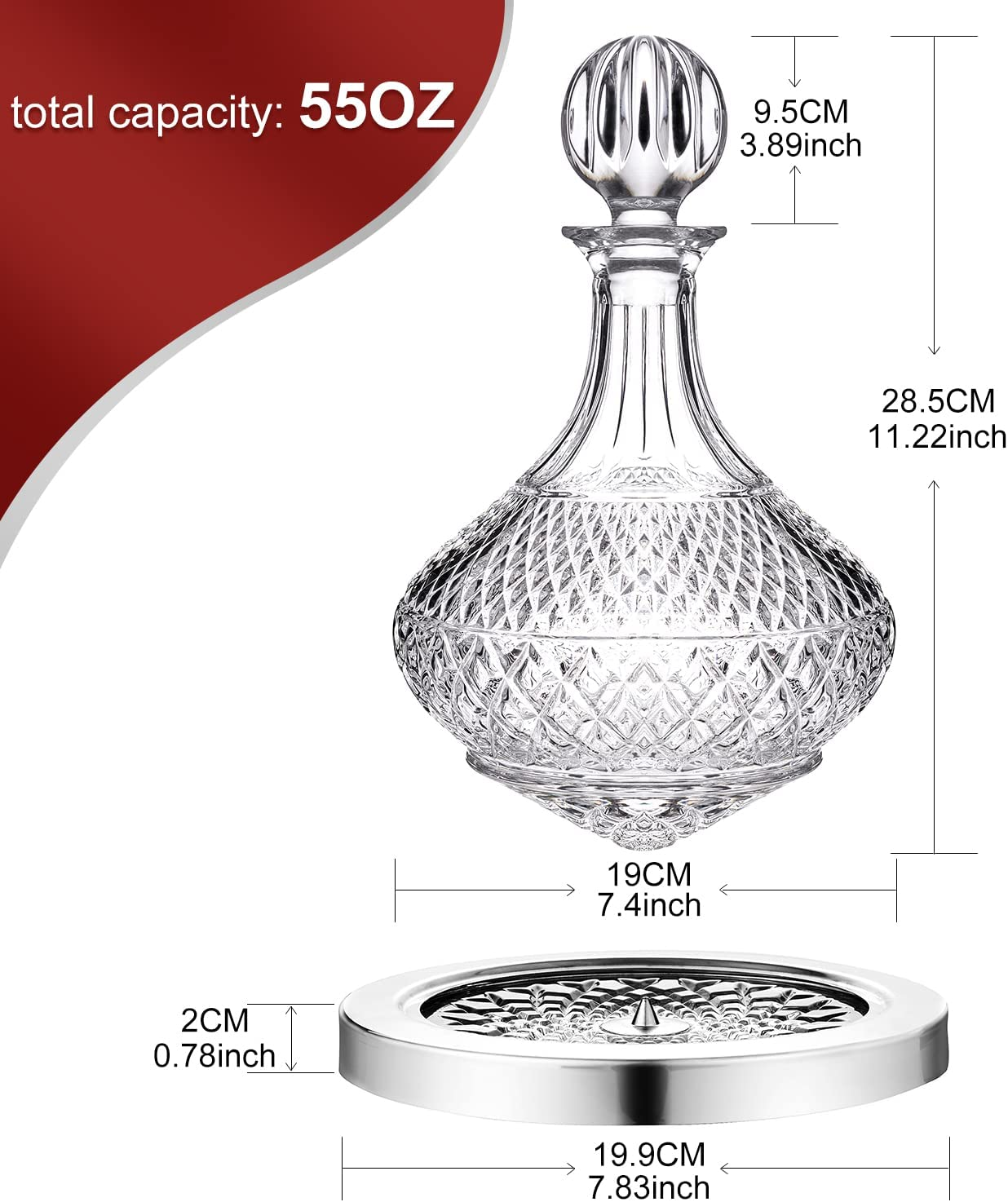 Spinning Wine Decanter with Stopper, 50 Oz Red Wine Decanter Crystal eBay