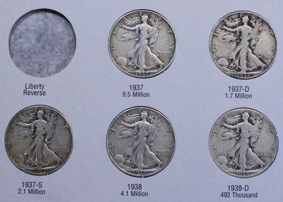 Walking Liberty Half Dollars 1937-1947 G-XF New Harris Folder Complete WL45 - Image 3 of 4