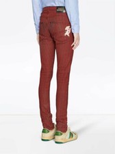NWT Gucci Embroidered Pig Super Skinny Red Black Striped Denim Jeans Sz 32 1800