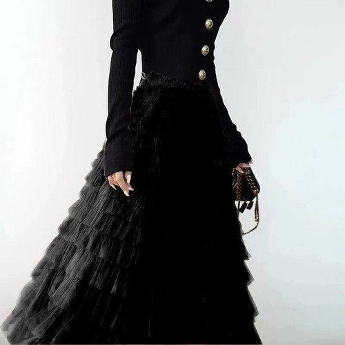 Multilayer Ruffles Tulle Skirt Pleated High Waist Fluffy Skirt Fairy Cake Dress - Picture 20 of 27
