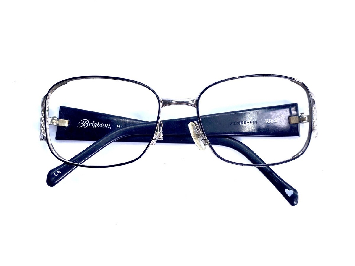 Brighton Square Oval Black Silver Glasses Crystal Temple Kiss