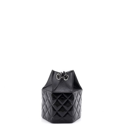 Chanel Hexagon CC Drawstring Bucket Bag Quilted Patent and