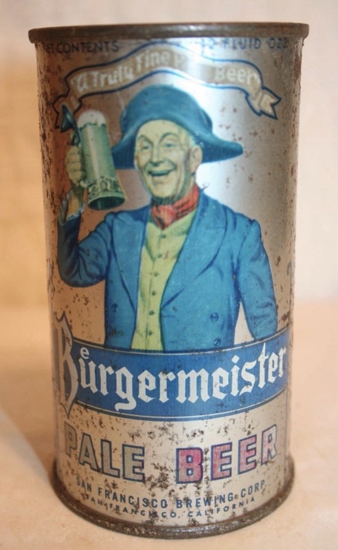 Burgermeister Flat Top Beer Can 1950's San Francisco Brewing, CA Empty 12 oz. TO