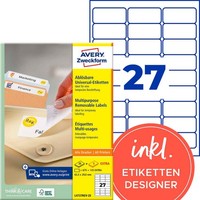 Avery Zweckform Etiketten L4737REV-25 Weiß 63,5 X 29,6 Mm, 30 Blatt