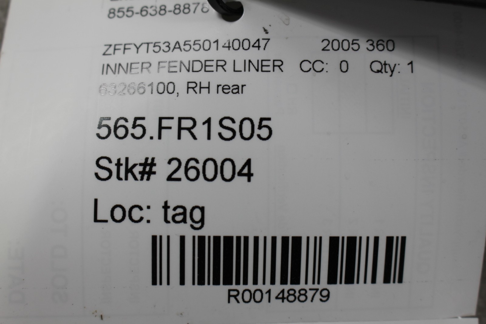 Ferrari 360 Rear Right Fender liner P/N 63266100