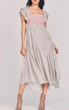 LoveShackFancy XS Floral Smocked Midi Dress Cottagecore Prairie Pink Boho