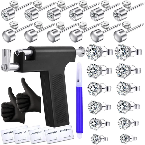 Self Ear Piercing Gun Kit with 12 Pairs of CZ Ear Stud Piercing Tools with Multi video thumbnail