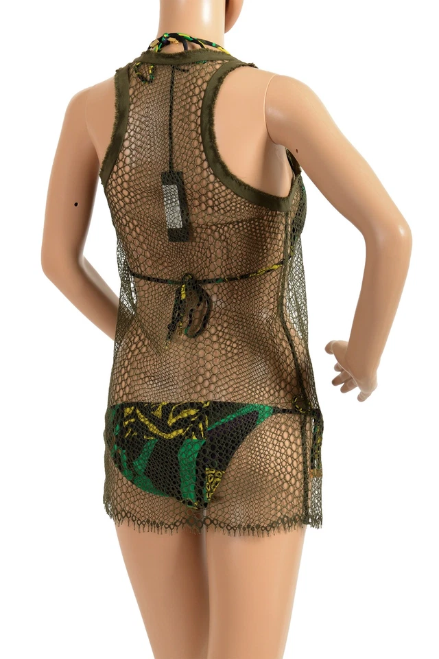 Blusa sin mangas Versace verde oliva transparente para mujer talla XS S M Foto 3 de 4