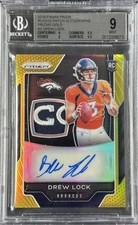 DREW LOCK BGS 9 2019 PANINI PRIZM #RPA-DL ROOKIE LOGO PATCH AUTO GOLD PRIZM 2/10