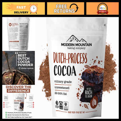 Premium Dutch Processed Cocoa Powder 1 lb - Unsweetened, Rich Flavor, Non-GMO, B
