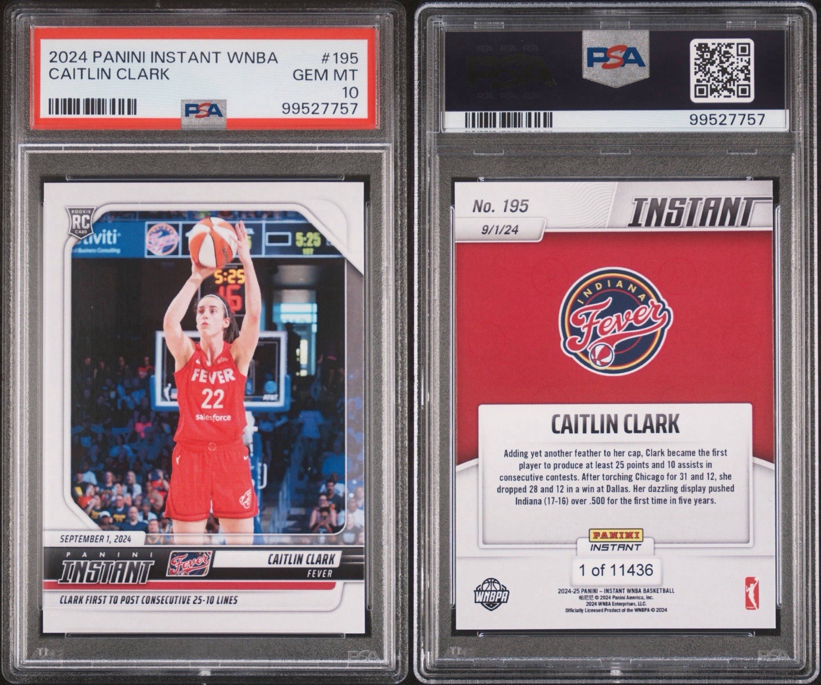 2024 PANINI INSTANT WNBA #195 CAITLIN CLARK ROOKIE RC ROOKIE RC PSA 10 view 3