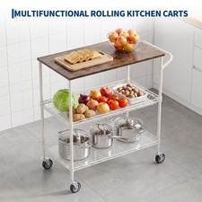 Rolling Utility Cart on Wheels ,3 Tier Heavy Duty Wire Storage Cart Kitchen Cart