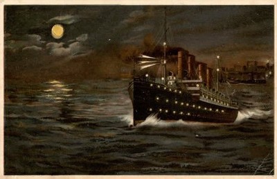 HOLD TO LIGHT Postkarte - 4-Stapel Ozeandampfer Titanic Ära gestanzte Weihnachtskarte