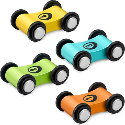Zhanmai 4 Pieces Wooden Mini Car Ramp Race Track Small, Blue,green,orange