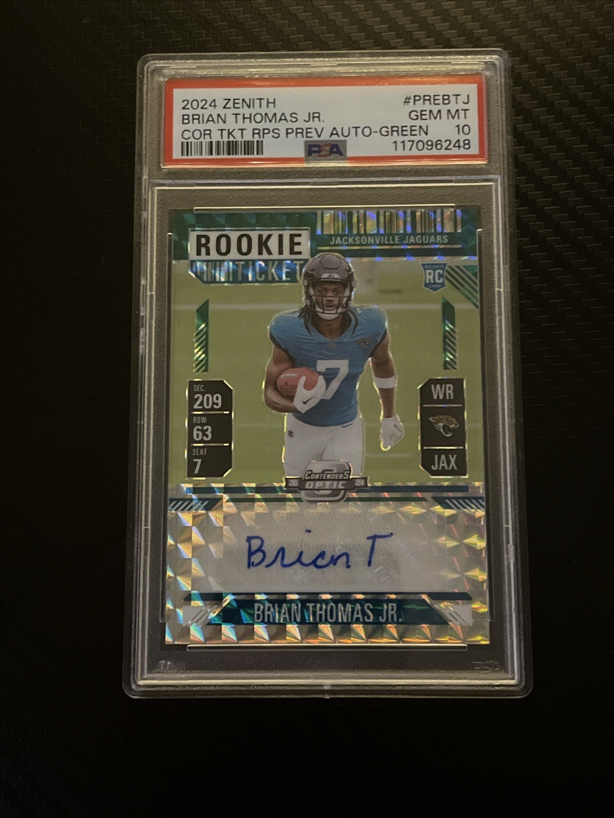 Brian Thomas Panini Zenith Contenders Optic Rookie Ticket Rps Preview Autographs #PREBTJ Green